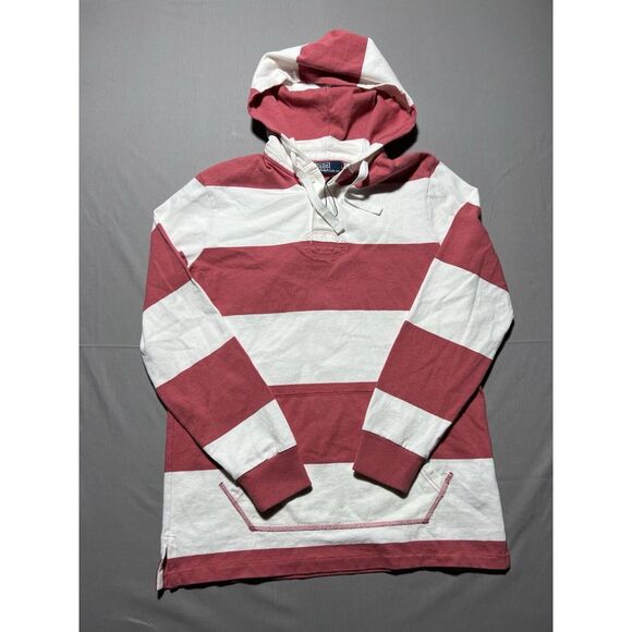 Polo Ralph Lauren Other - Polo Ralph Lauren Men's Striped Jersey Hooded Rugby Shirt Hoodie Red Size S